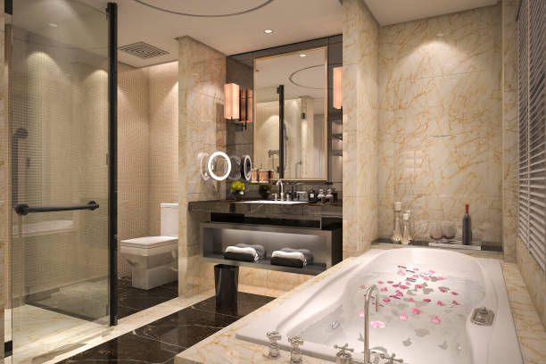 istock 3d rendering modern and classic loft bathroom with luxury tile decor 827461158