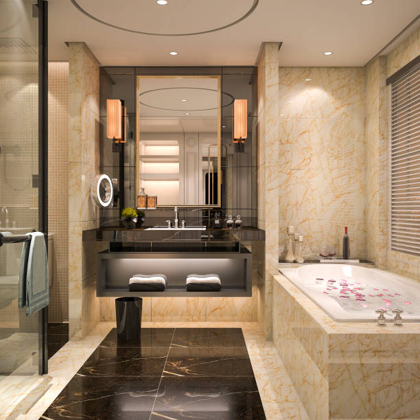 istock 3d rendering modern and classic loft bathroom with luxury tile decor 827461164