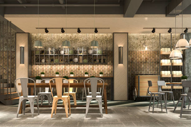 istock 3d rendering loft and luxury hotel reception and cafe lounge restaurant 827461170