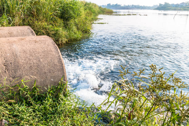 istock Unclean water from the sewer flows into the river. 827461760