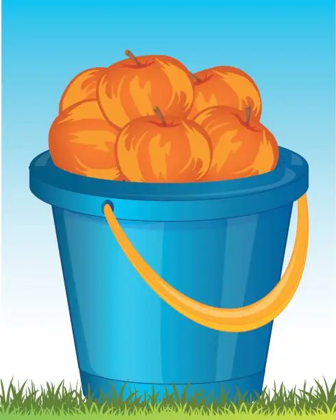 Vector illustration of Apple Pail on herb