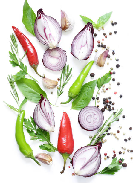 istock Food background, herbs and spices on white background 827468652