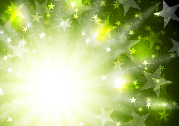 Glowing Bright Green Background With Stars And Beams Stock Illustration -  Download Image Now - iStock