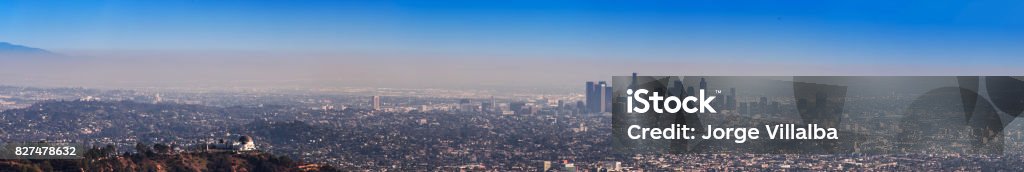 Panorama of the Los Angeles city skyline Aerial View Stock Photo