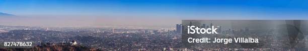 Panorama Of The Los Angeles City Skyline Stock Photo - Download Image Now - Aerial View, Architecture, Backgrounds