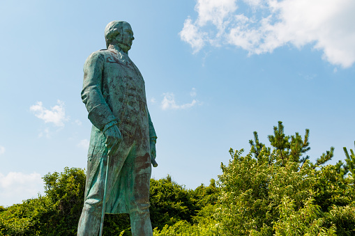 Virginia Beach, Virginia - July 11, 2017:  Statue of Admiral Francois Joseph Paul de Grasse, a commander during the American Revolution in a battle leading to a victory over the British at Yorktown.