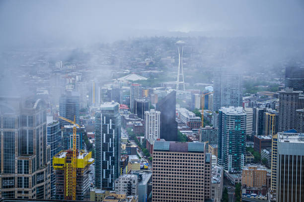 cloudy and rainy day in seattle washington stock photo