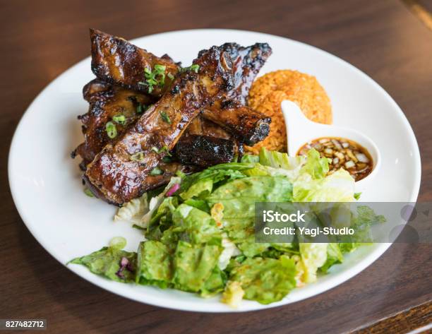 Short Rib And Spare Ribs And Chicken In Guam Stock Photo - Download Image Now - Chicken Meat, Salad, Short Ribs