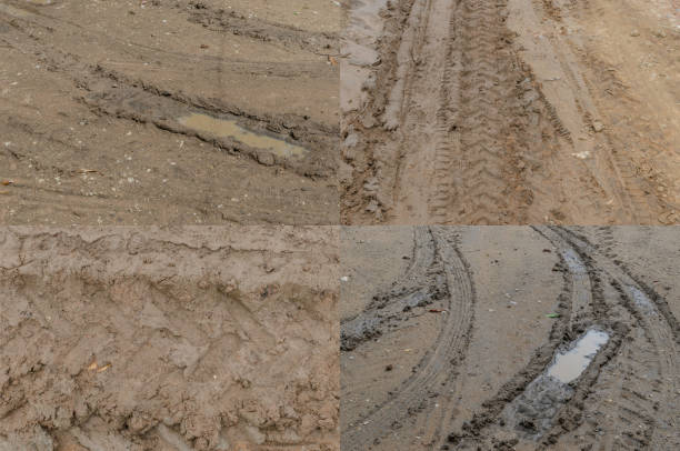 istock tire tracks on a muddy dirt road 827486880
