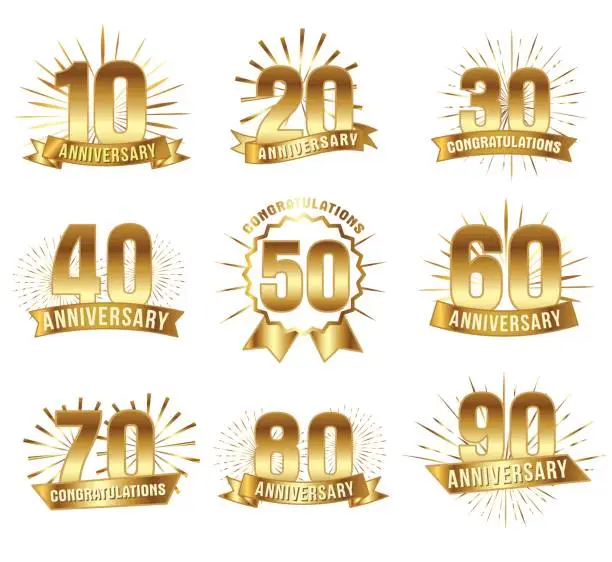 Vector illustration of Anniversary numbers in gold