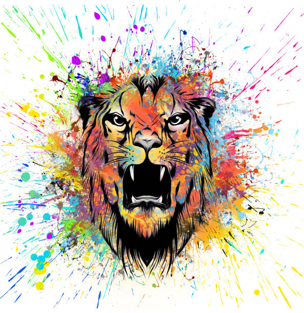 Colorful art or decor painting with tiger muzzle