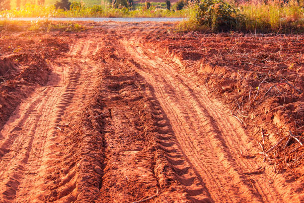 istock Wheel track on a rural farm. 827491632