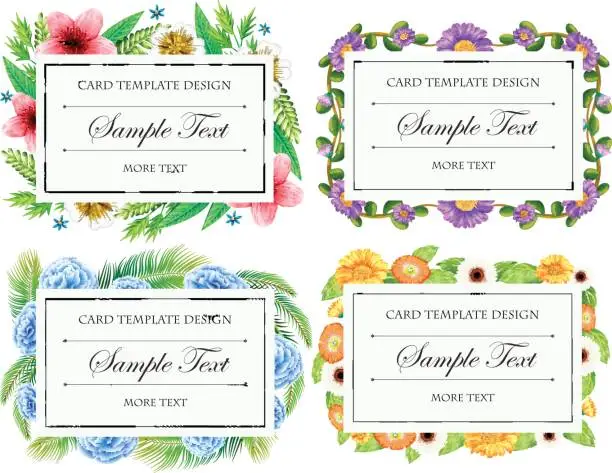 Vector illustration of Card template design with flower borders