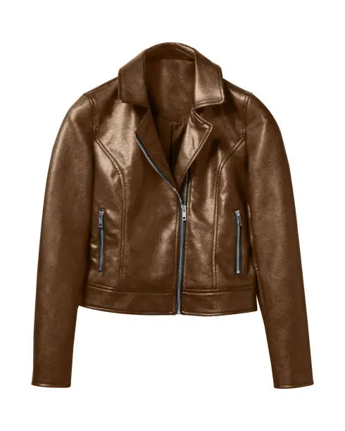 Brown woman leather jacket isolated on white