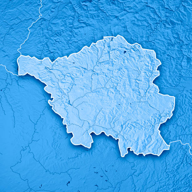 istock Saarland Bundesland Germany 3D Render Topographic Map Blue Border 827511920
