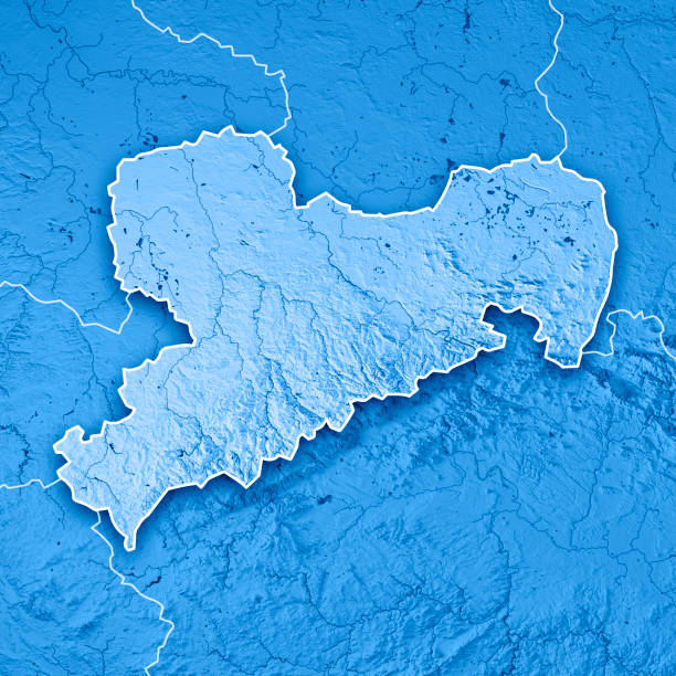 Sachsen Bundesland Germany 3D Render Topographic Map Blue Border