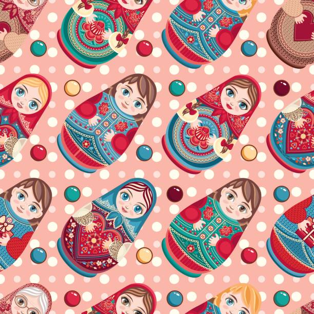 illustrazioni stock, clip art, cartoni animati e icone di tendenza di souvenir russo. matryoshka - bambola babushka. - russian culture russia child people