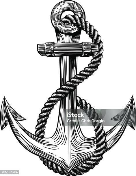 Anchor Vintage Woodcut Style Stock Illustration - Download Image Now - Anchor - Vessel Part, Ship, Tattoo