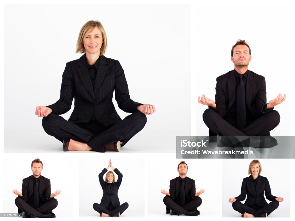 Collage of business people practicing yoga 20-29 Years Stock Photo