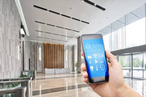 istock mobile phone with smart hone apps in modern hall 827517052