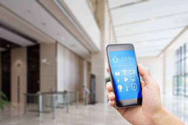 istock mobile phone with smart hone apps in modern hall 827517218
