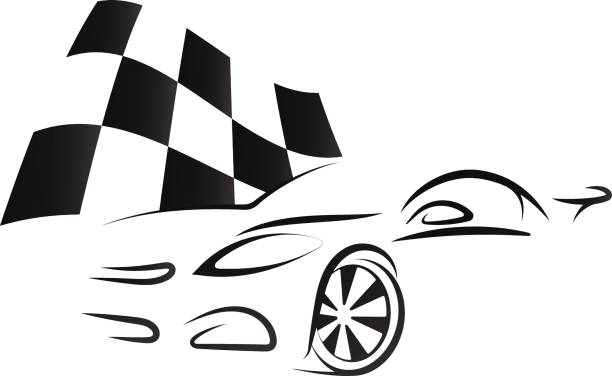 ilustrações, clipart, desenhos animados e ícones de design do carro e a bandeira quadriculada - corrida de stock car