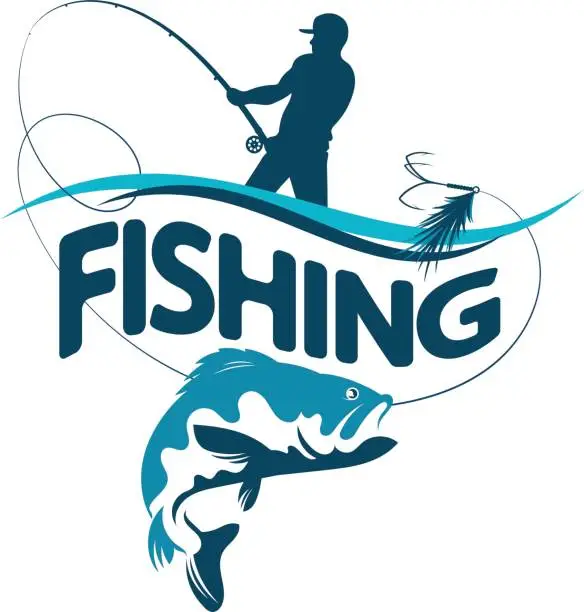 Vector illustration of Fisherman draws fish silhouette