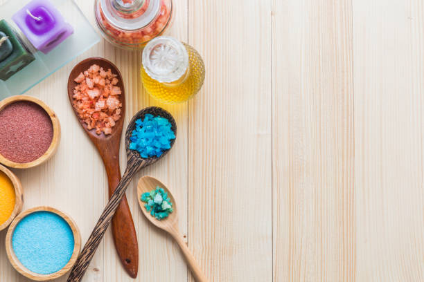 istock spa and massge items lay on blue wooden background 827527608