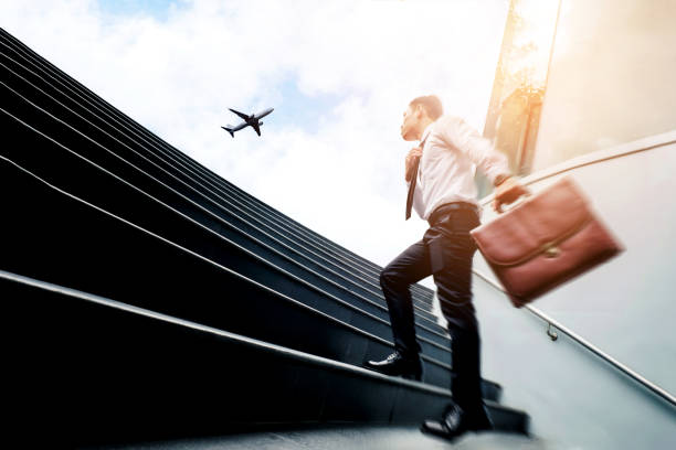Successful businessman  running fast upstairs Success concept