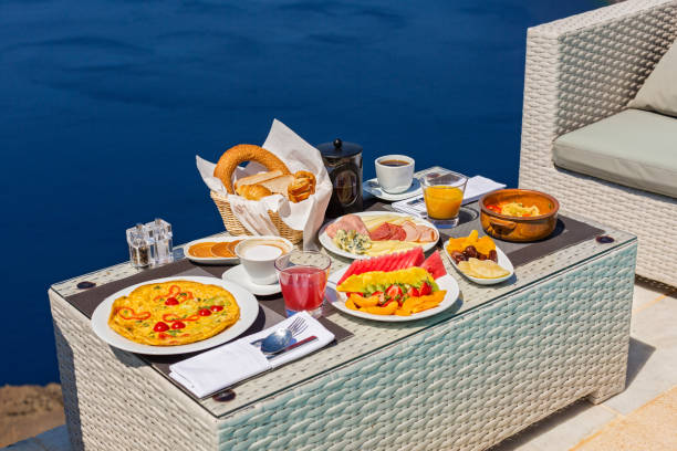 istock Fresh  Breakfast on the sea background 827531506
