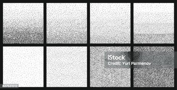 Halftone Gradient With Random Dots Abstract Monochrome Pointillist Speckled Background Set Texture With Randomly Disposed Spots Vector Illustration Stock Illustration - Download Image Now