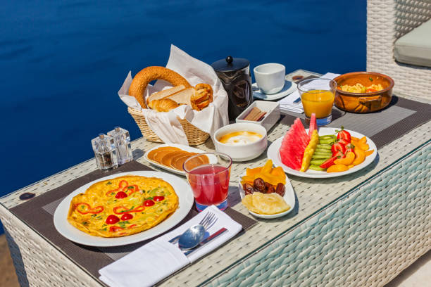 istock Fresh  Breakfast on the sea background 827531556