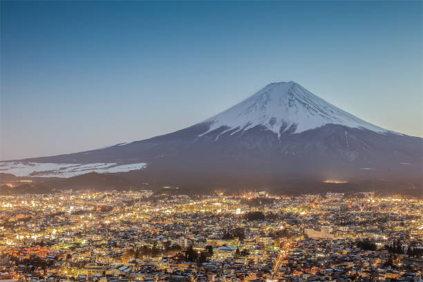 istock Mountain fuji in winter and Fujiyoshida town 827533110