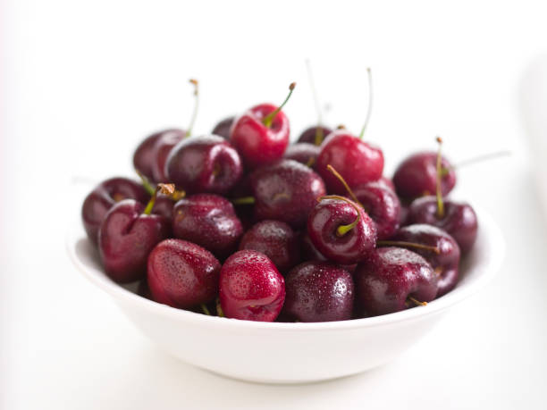 Bowl of cherries stock photo