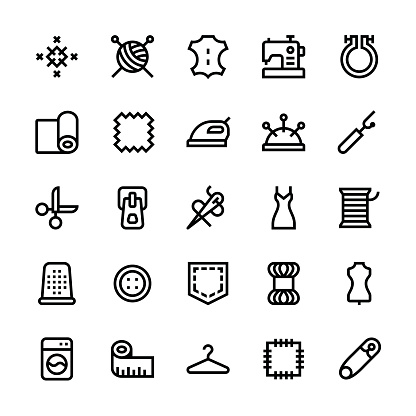 Sewing icons - Medium Line Vector EPS File.