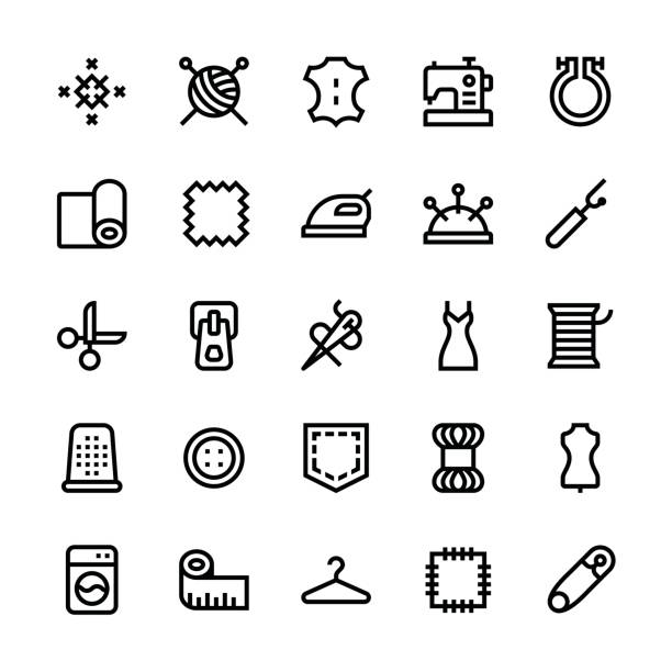 Sewing icons - Medium Line Sewing icons - Medium Line Vector EPS File. textile industry textile thread industry stock illustrations