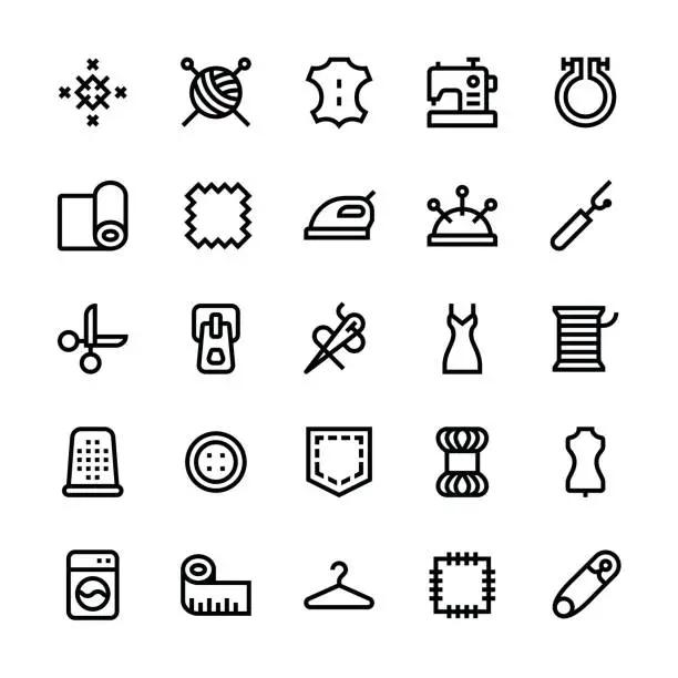Vector illustration of Sewing icons - Medium Line