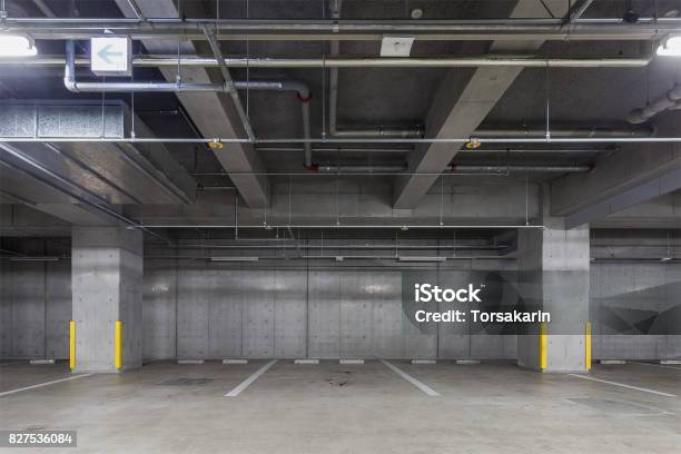 Parking Garage Underground Interior Stock Photo - Download Image Now - Parking, Parking Lot, Underground