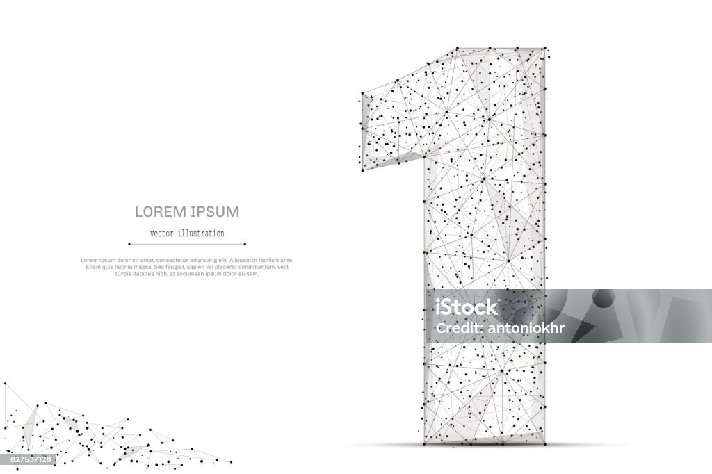 number one low poly gray Abstract mash line and point number one on white background with an inscription. Starry sky or space, consisting of stars and the universe. Vector digit 1 illustration Number 1 stock vector