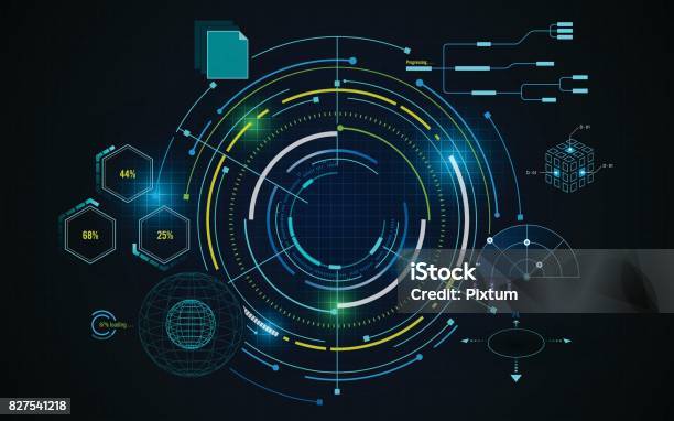 Fond Décran Tech Modèle Futuriste Hud Ui Concept De Cercle Virtuel Vecteurs libres de droits et plus d'images vectorielles de Cercle