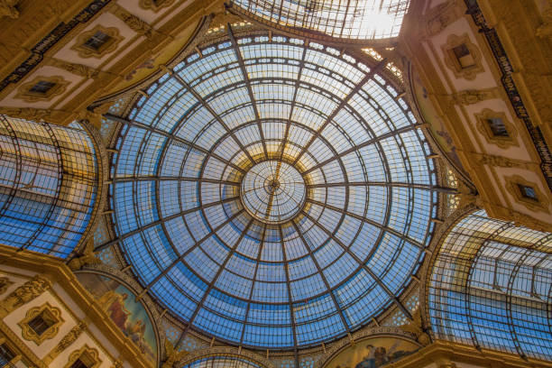 milan, italy, june 7, 2017 - the inner dome of vittorio emanuele ii gallery, shopping mall near duomo square, milan, italy - dome milan italy architectural feature italy imagens e fotografias de stock