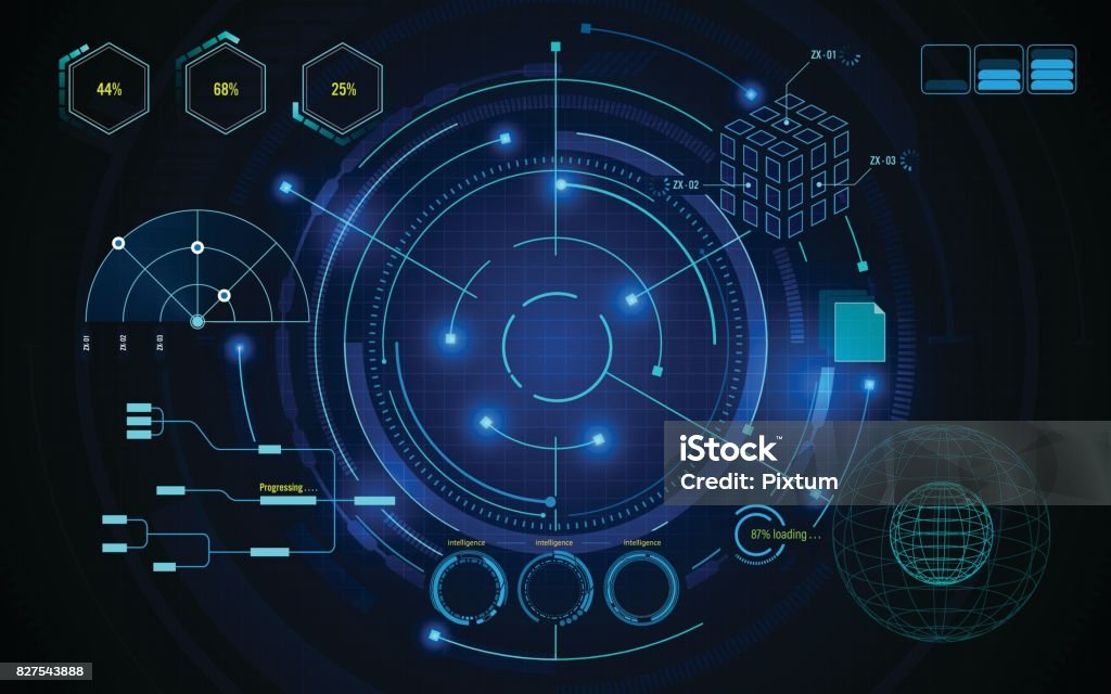 sci fi screen hud ui scanning futuristic concept template background virtual sci fi screen circle hud ui scanning futuristic concept template background eps 10 vector Cloud Computing stock vector