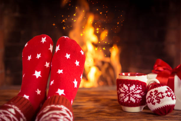istock Christmas near fireplace 827544646