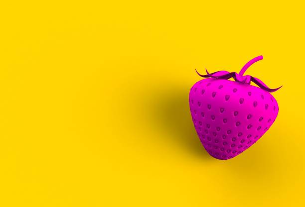 istock Pink strawberry on yellow background, 3D rendering 827549670