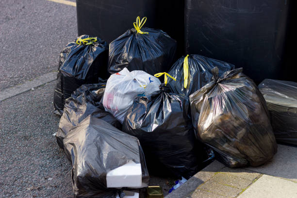Pile of garbage bags stock photo