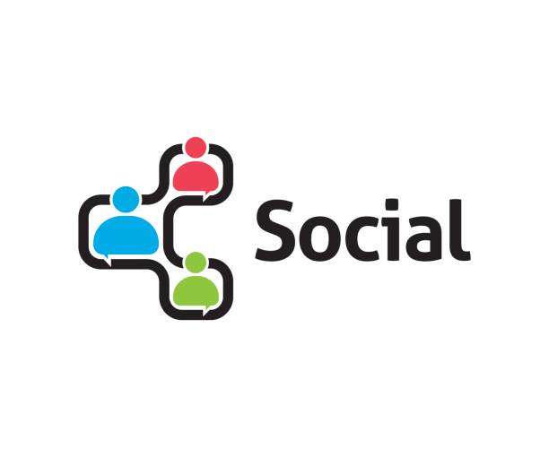 Social vector icon social, team, teamwork, icon four people office stock illustrations