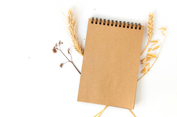 Mock up of craft paper notepad on white background.
