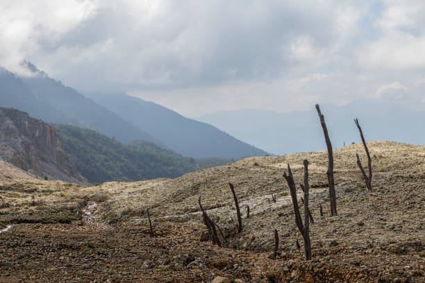 istock Destroyed landscape near a volcano 827563594