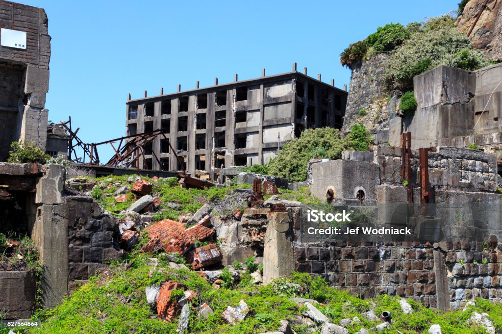 Ruins in Hashima Island, Japan Hashima Island Stock Photo