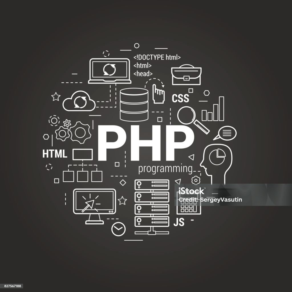 create code programming language php html c vector... Php Coding On Black Stock Illustration - Download Image Now ...